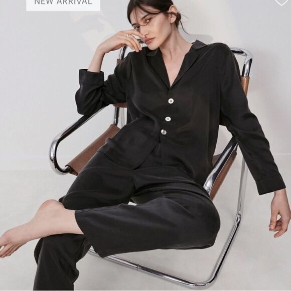 Lunya Washable Silk Long Sleeve Pant Set Black - Picture 7 of 9